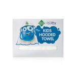 منشفة أطفال بطربوش بيضاء مع حواف زرقاء Totty corner baby towel, white with blue edge